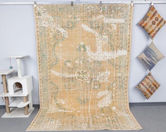 6x9 Vintage Handmade Turkish Rug, Authentic Wool Oushak Rug, antique Bohemian Decorative muted Rug, Rug for Office and Lounge Room