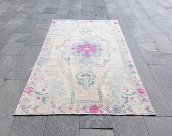 Vintage Turkish Oushak Wool Rug, Small Area Rug (4.5x7.4 ft)