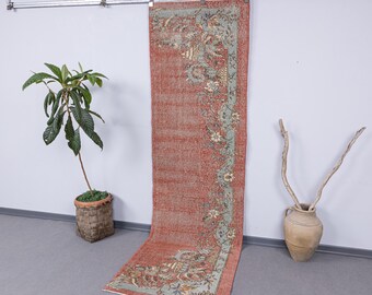 Alfombra de pasillo Oushak de 3x9, alfombra de pasillo vintage, alfombra de pasillo turca de 3x9, alfombra de pasillo rosa anatolia, alfombra de pasillo de cocina de 3x9, alfombra de pasillo hecha a mano