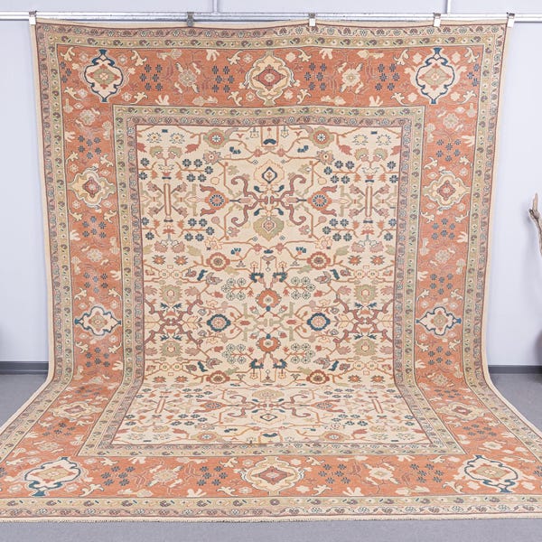 8.7x11.1 Handmade oversize Vintage Rug, Natural soft Oushak Rugs, 9x11 Handmade Turkish Antique bohemian Low Pile carpets