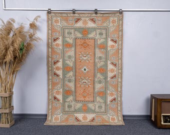4x6.3 Vintage Small Area Modern Soft Carpets, 4x6 Handmade Kitchen, Bathroom, Livingroom Unique Carpets