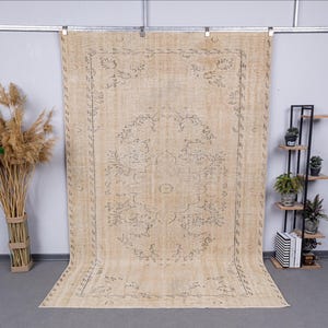 6x9 Vintage neutral Rug, 6x9 Turkish Area Rug, Rug For Bedroom, 6x9 Rug, Oriental Oushak Rug, Handmade wool carpets, 6x9 home decor rug