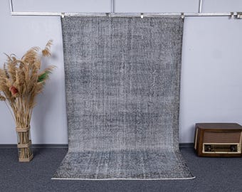6x9 Vintage Oriental Hand-Knotted Wool Rug, Gray Black Traditional Style 5.8x9.1 Ft