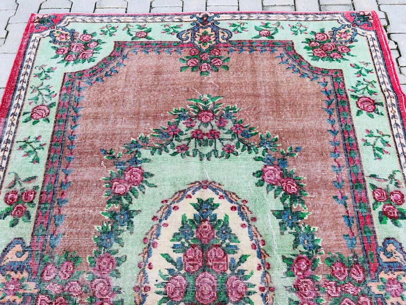 Turkish Decorative Area Rug 5.7 x 8.9 Feet Vintage Rug Oushak Rugs Bohemian Rug Floral Vintage Wool Rug Nomadic Rug Handwoven Rug image 8