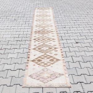 Turkish Runner 2x11, Neutral Vintage Runner, Beige Brown Runner, Hallway Runner Rug, Kitchen Runner, Handmade Wool Runner, Bohemian Runner