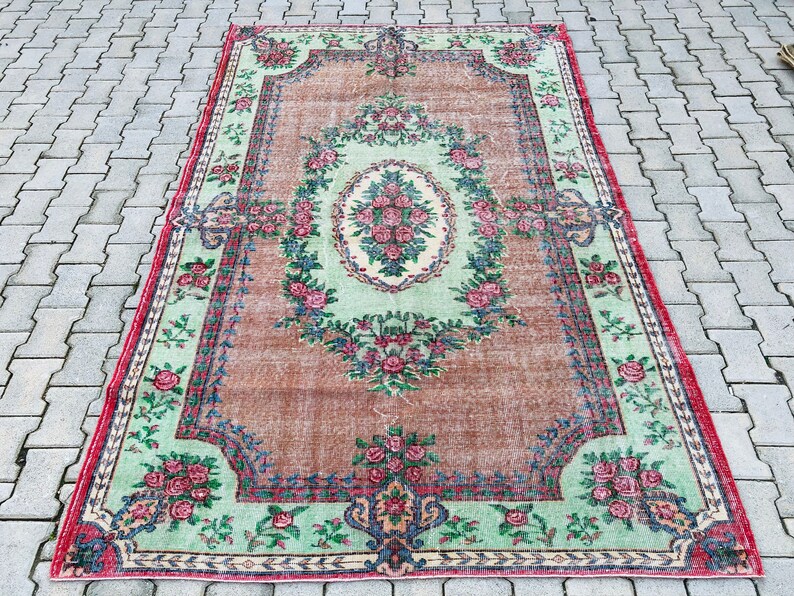 Turkish Decorative Area Rug 5.7 x 8.9 Feet Vintage Rug Oushak Rugs Bohemian Rug Floral Vintage Wool Rug Nomadic Rug Handwoven Rug image 1