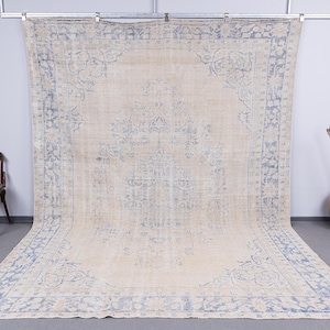 9x12 Beige blue Rugs, Large Turkish Rug, 9x12 Handmade Vintage Rug, Natural rug 9x12, 9x12 wool Rug, Living Room Rug 9x12, 9x12 Carpets