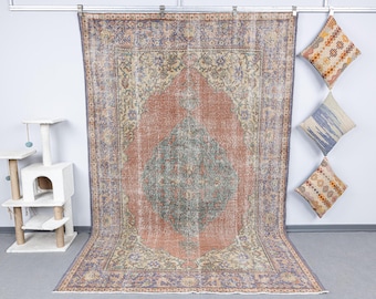 6.3x9.8 Vintage Oushak Rug, 6x10 Handmade Anatolian Wool, Bohemian Decor