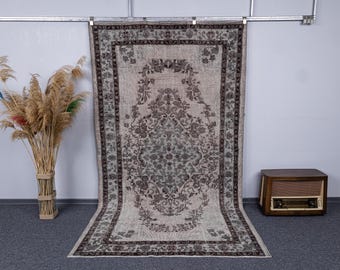 5.5x9.6 Neutral Area Handwoven Rug, 6x10 Oushak Gray Turkish Rugs, 6x10 Bohemian Wool Carpets