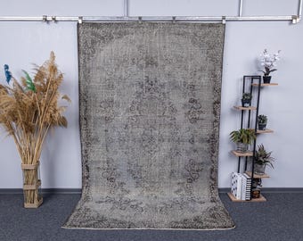 5.5x8.9 Gray Authentic Handwoven Turkish Rug, 6x9 Large Oriental Vintage Living Room Area Carpets, 5x9 Traditional Bedroom Home Decor rugs