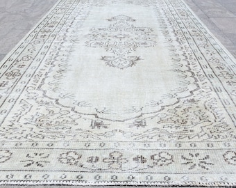 5x8 Vintage Oushak Rug, Handmade Wool Anatolian Carpets, Neutral kitchen, bedroom 5x8 antique rugs