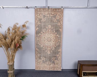 2.9x6.6 Handmade Vintage Turkish Pastel Runner, 3x7 Neutral Small Kitchen, Stairs Area Carpet