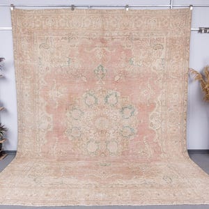 10x12 Neutral Pale Rug, Vintage Turkish Rug, 10x12 Oversize Oushak Rug, Rustic Area Rug, 10x12 Large Area Rug, Living Room Rug,10x12 carpets