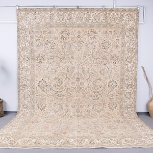 9x12 wool rug, Turkish Area Rug, Neutral Vintage Rug, 9x12 Muted Rug, 9x12 Oriental Rug, 9x12 Bedroom Rug, Handmade Wool Rug, Bohemian Rug