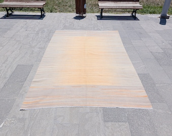 Turkish gray orange Kilim, Area Rug 6x9 Vintage Wool Rug, Eclectic Kilim Rug, 6x9 Bohemian Decor, Living Room Rug, modern Bedroom kilim