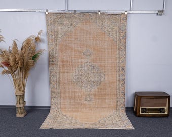 5.3 x8.6 Turkish Style Pastel Pink Vintage rug, 5x9 Natural Pale Pinkish Hand Knotted Oriental Carpet, 5x9 Faded Bohemian Area Rugs