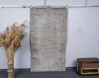 3.8x6.9 Gray Vintage Neutral Oushak Rug, 4x7 Turkish Handmade Wool Bohemian Homedecor Carpet