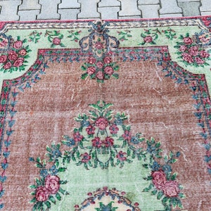 Turkish Decorative Area Rug 5.7 x 8.9 Feet Vintage Rug Oushak Rugs Bohemian Rug Floral Vintage Wool Rug Nomadic Rug Handwoven Rug image 6