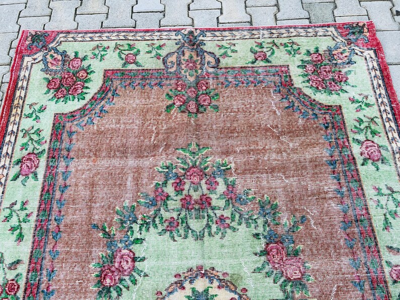 Turkish Decorative Area Rug 5.7 x 8.9 Feet Vintage Rug Oushak Rugs Bohemian Rug Floral Vintage Wool Rug Nomadic Rug Handwoven Rug image 6