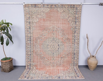 Vintage Turkish Wool Rug, 5.8x8.9 ft, Handmade Anatolian Bohemian Rug