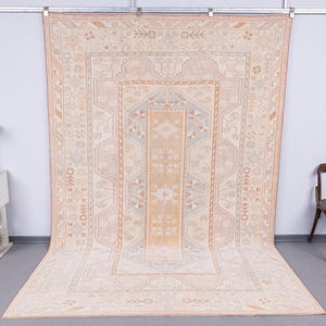 7x10 Turkish Rug, Oversize Vintage Rug, Oushak Rug 7x10, Vintage Area Rug, 7x10 Rug, Handmade Wool Large Rug, Turkish Silent Rug 7x10