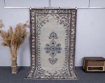 5.1x8.6 Vintage Turkish Handmade Wool Rug, 5x9 Antique Oushak 1960s, 5x9 Living Room Bedroom Rustic Home Decor Carpet
