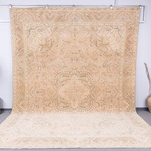 10x12 Neutral Pale Rug, Vintage 10x12 Turkish Rug, Oversize Oushak Rug, Rustic Area Rug, 10x12 Large Area Rug, Rugs for living room