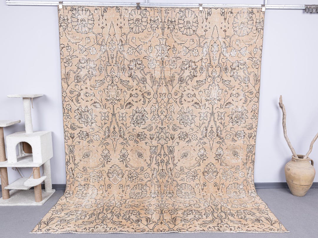 7x9 Oversize Vintage Rug, Handmade Wool Muted Rug, 7x9 Turkish Area Rug ...