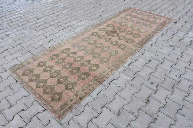 Pastel Pink Oushak Runner Rug,vintage Muted Color Runner Rug,turkish
