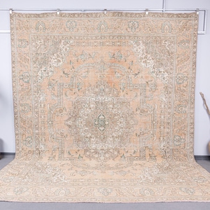 10x12 rug, Turkish Vintage Neutral Rug 10x12, Hand Knotted Wool Rug 10x12, Rugs For Living Room, Large Area Rug, 10x12 Muted Oushak Rug