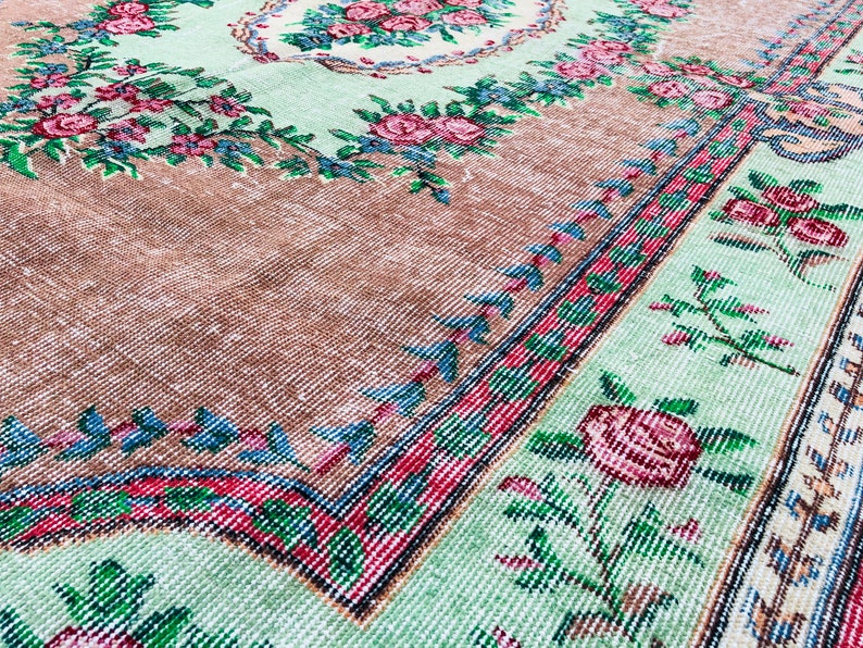 Turkish Decorative Area Rug 5.7 x 8.9 Feet Vintage Rug Oushak Rugs Bohemian Rug Floral Vintage Wool Rug Nomadic Rug Handwoven Rug image 10