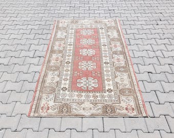 3.8x6.2 Neutral Rug, Handmade Oriental Bohemian Decor Rugs, 4x6 Washable Turkish Area carpets, Tribal vintage Rug