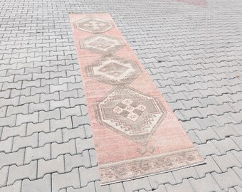 3x12 Turkish Vintage Runner Rug, 3x12 geometric Oushak Runner, Handmade Antique Runner, 3x12 Runner Rug, Boho Decor Rug, Vintage Hallway Rug