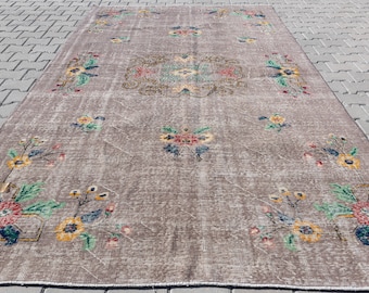 6.1x9.5 Unique Vintage Silent Turkish Modern Pastel Rug, 6x9 Old Neutral Vintage Decorative Carpet