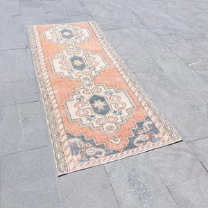 3x7 Vintage Runner, Wool Handmade Rug, 3x7 Pastel pinks Hallway Runner, 3x7 Oushak Rug, 3x7 Turkish Runner, 3x7 Rustic Anatolian Runner