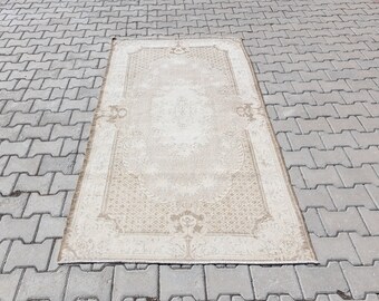 Handmade 4x6 Turkish Rug, Neutral Vintage Anatolian Area