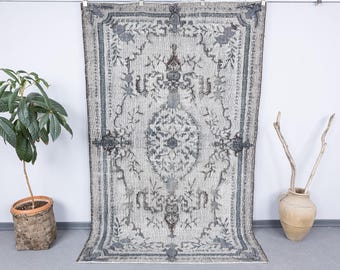 5x8.2 Gray Bohemian Wool Rug, 5x8 Vintage Turkish Farmhouse Carpet