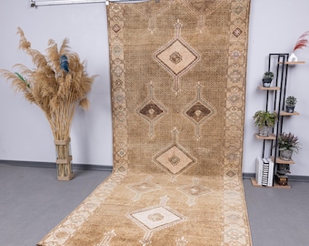 5x12 home decor rugs, Neutral brown area floor rug, Vintage natural wool muted runner rug, Unique handmade 5x12 long hallyway runner rug
