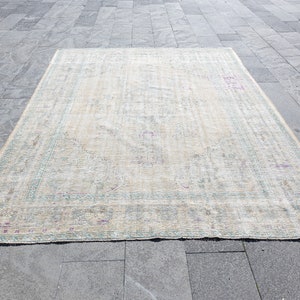 7x10 Handmade Bohemian Rug, Oversize Rug, Natural Oversize Oushak Rug, Vintage Turkish Rug, Anatolian Antique living room Rug