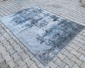 Unique Rug Vintage Distressed Gray Area Rug Turkish Primitive Grey Wool Rug Oushak Rug Bohemian Rug Overdyed Grey Rug 5.7x 8.4 Feet