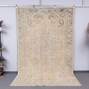 6x9 wool Rug, Neutral Vintage Rug, 6x9 Turkish area Rug, Muted Bedroom Rug, 6x9 Natural Faded Rug, Bohemian Decor Rug, 6x9 carpets
