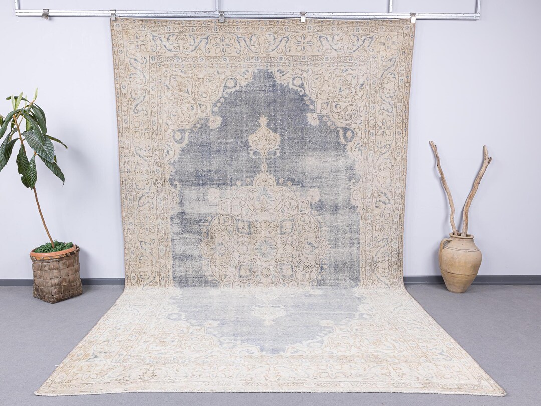 7x11 Vintage Rug, Faded Turkish Rug, Antique Handmade Rug, 7x11