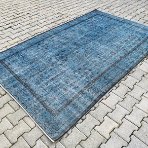 6x9 Handmade Blue Oushak Livingroom Rug, 6x9 Ft Turkish Rug, Blue Vintage Rug, Wool Woven Anatolian Rug, Blue Wool Vintage Rug, Bohemian Rug