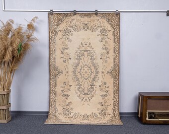 4x6.5 Vintage Turkish Small Neutral Rug: 4x7 Handmade Wool Anatolian Homedecor Muted Carpets