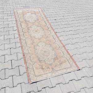 3x8 Vintage Runner, Soft Handmade Rug, 3x8 Oushak Runner, 3x8 Turkish Rug, 3x8 Pastel Runner, 3x8 Rustic Runner, Hallway 3x8 Anatolian Rug