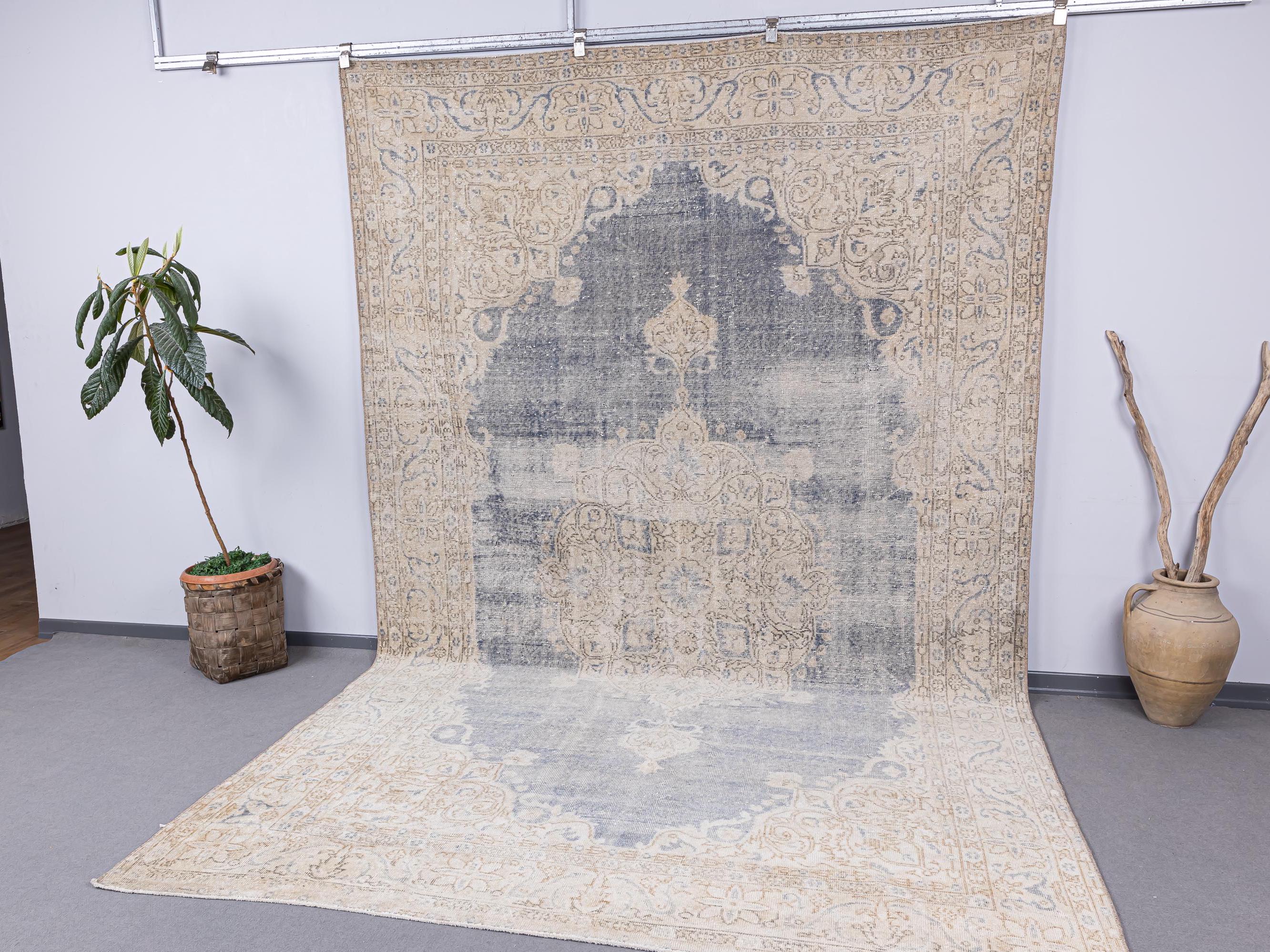7x11 Vintage Rug, Faded Turkish Rug, Antique Handmade Rug, 7x11