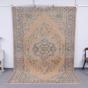 Tappeto 7x9, tappeto Oushak vintage oversize, 7x9 lana sbiadita, tappeto turco 7x9, tappeto naturale moderno fatto a mano, tappeti, tappeto Oushak 7x9
