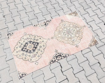 Petit tapis rose 3 x 5, tapis naturel 3 x 5, tapis de dinde, petit tapis Oushak, tapis de cuisine turc anatolienne, paillasson Oushak en laine fait main