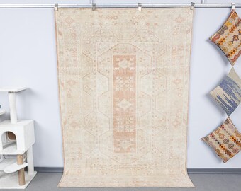 6x9 Vintage Turkish Oushak Rug, Handmade Wool, Bohemian Farmhouse Decor