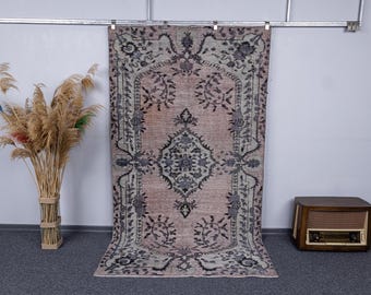 4.9x8.7 Vintage Handwoven Turkish Oushak Rug, 5x9 Gray Wool Anatolian Neutral Rugs, 5x9 Bohemian Unique Carpets